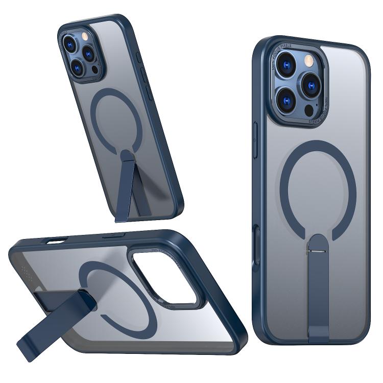 

For iPhone 16 Pro Max Star Shine Series TPU + PC MagSafe Phone Case with Fold Holder(Navy Blue)
