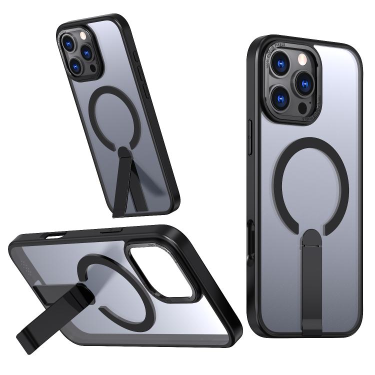 

For iPhone 16 Pro Star Shine Series TPU + PC MagSafe Phone Case with Fold Holder(Black)