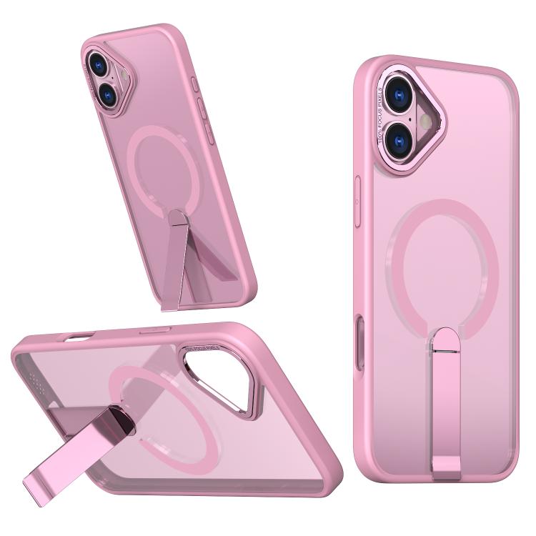 

For iPhone 16 Plus Star Shine Series TPU + PC MagSafe Phone Case with Fold Holder(Pink)