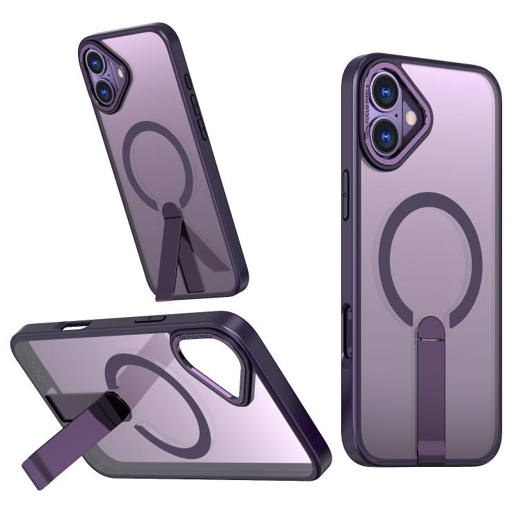 

For iPhone 16 Star Shine Series TPU + PC MagSafe Phone Case with Fold Holder(Purple)