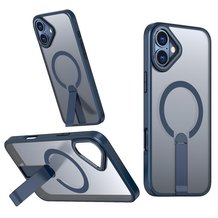 

For iPhone 16 Star Shine Series TPU + PC MagSafe Phone Case with Fold Holder(Navy Blue)