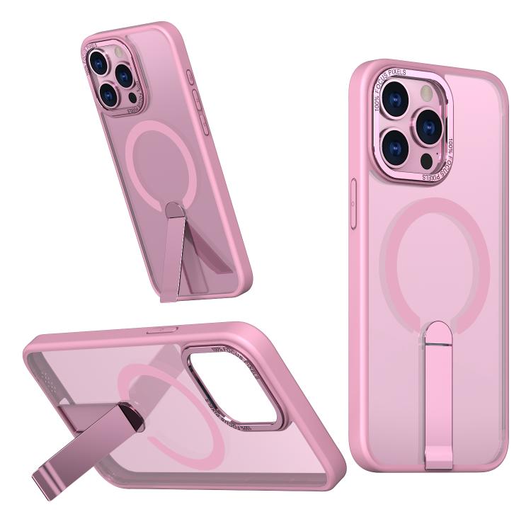 

For iPhone 14 Pro Max Star Shine Series TPU + PC MagSafe Phone Case with Fold Holder(Pink)