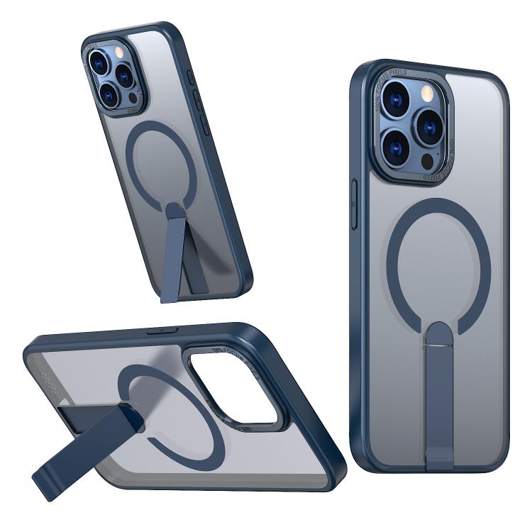 

For iPhone 14 Pro Star Shine Series TPU + PC MagSafe Phone Case with Fold Holder(Navy Blue)