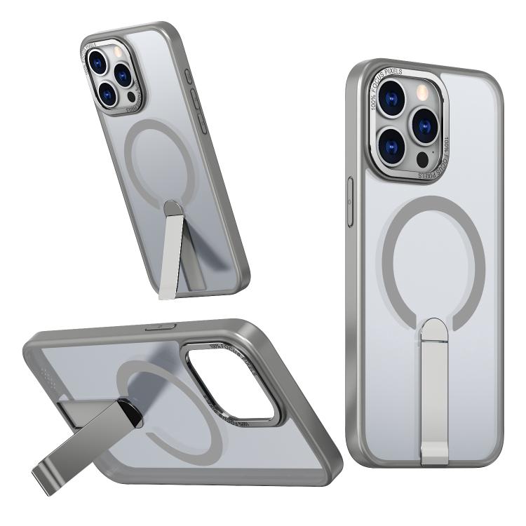 

For iPhone 13 Pro Max Star Shine Series TPU + PC MagSafe Phone Case with Fold Holder(Grey)