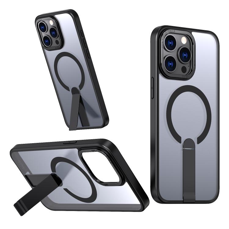 

For iPhone 12 Pro Star Shine Series TPU + PC MagSafe Phone Case with Fold Holder(Black)