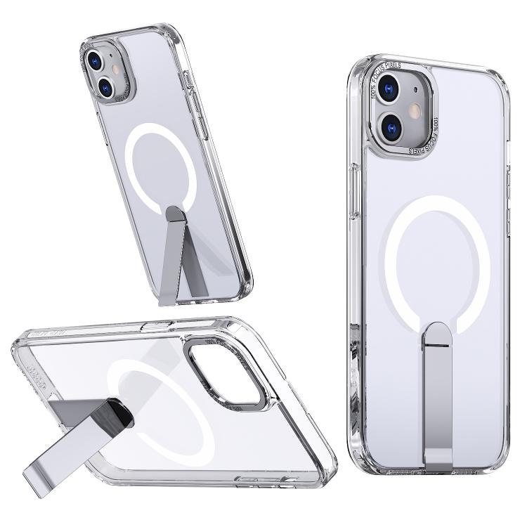 

For iPhone 12 Star Shine Series TPU + PC MagSafe Phone Case with Fold Holder(Transparent)