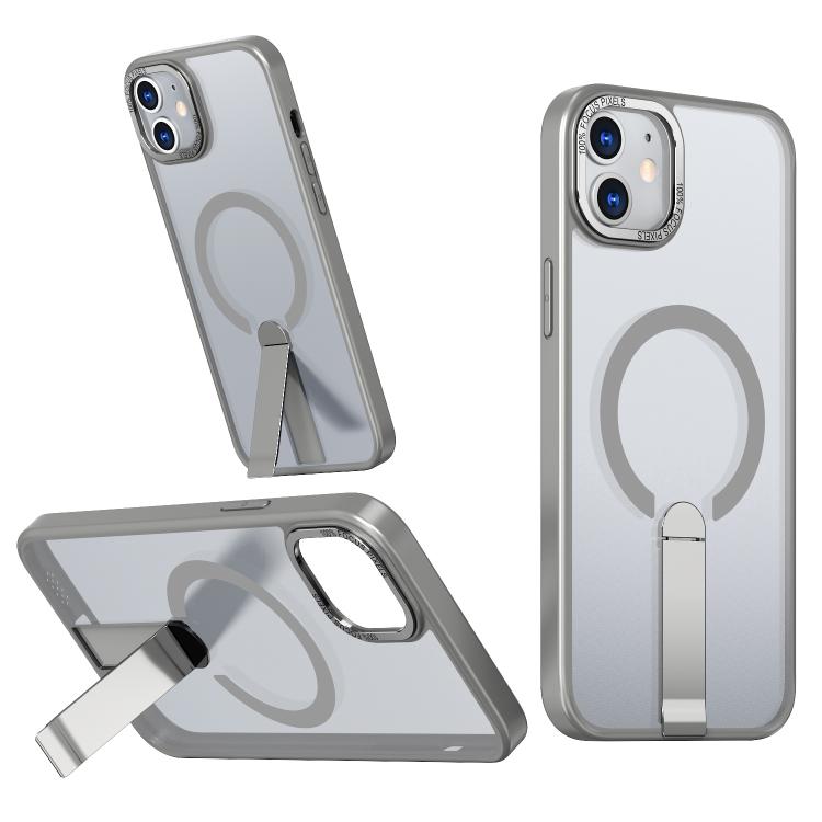 

For iPhone 12 Star Shine Series TPU + PC MagSafe Phone Case with Fold Holder(Grey)