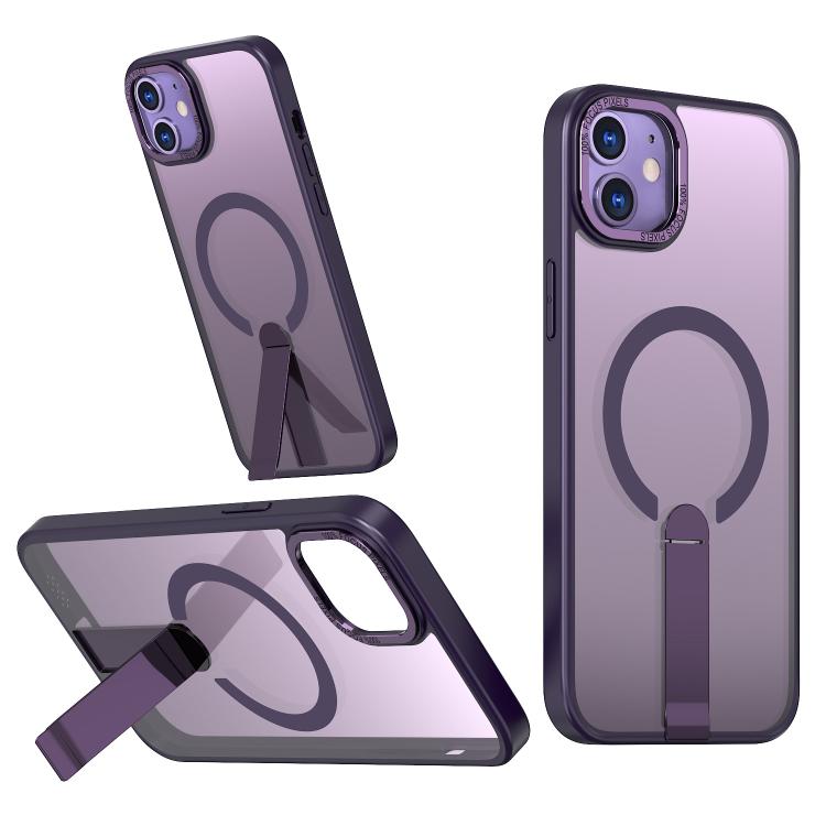 

For iPhone 12 Star Shine Series TPU + PC MagSafe Phone Case with Fold Holder(Purple)