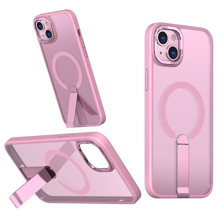 

For iPhone 13 Star Shine Series TPU + PC MagSafe Phone Case with Fold Holder(Pink)