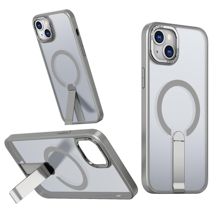 

For iPhone 14 Plus Star Shine Series TPU + PC MagSafe Phone Case with Fold Holder(Grey)