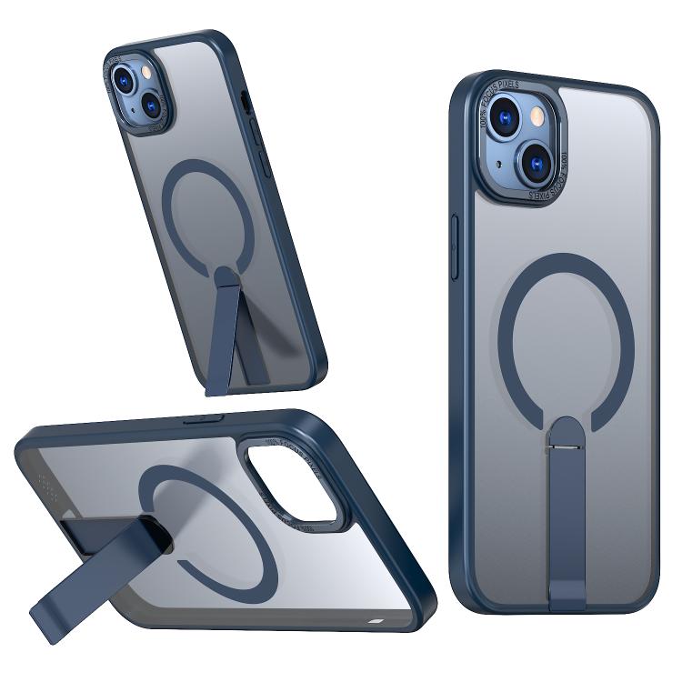 

For iPhone 14 Plus Star Shine Series TPU + PC MagSafe Phone Case with Fold Holder(Navy Blue)