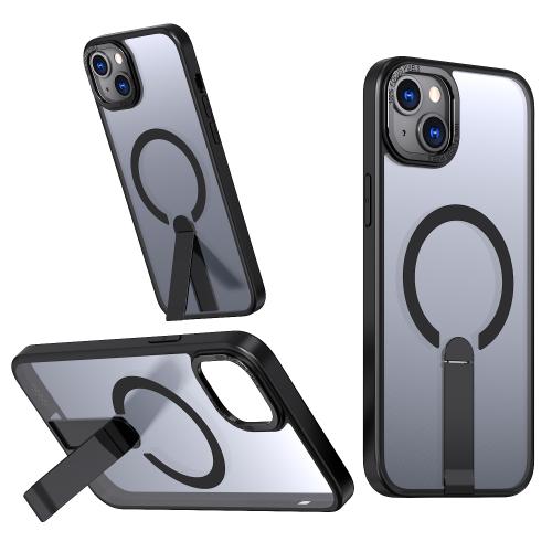 

For iPhone 15 Star Shine Series TPU + PC MagSafe Phone Case with Fold Holder(Black)