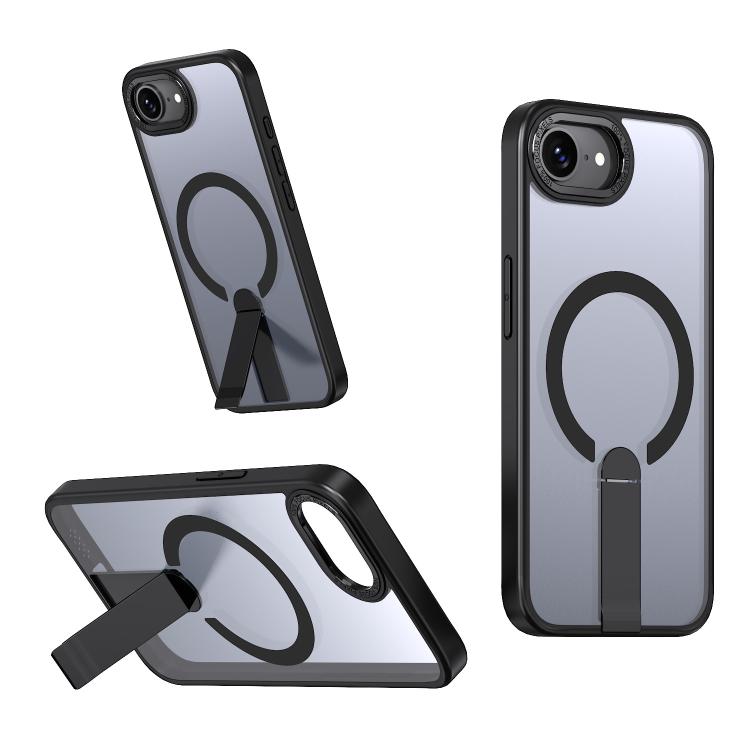 

For iPhone 16e Star Shine Series TPU + PC MagSafe Phone Case with Fold Holder(Black)