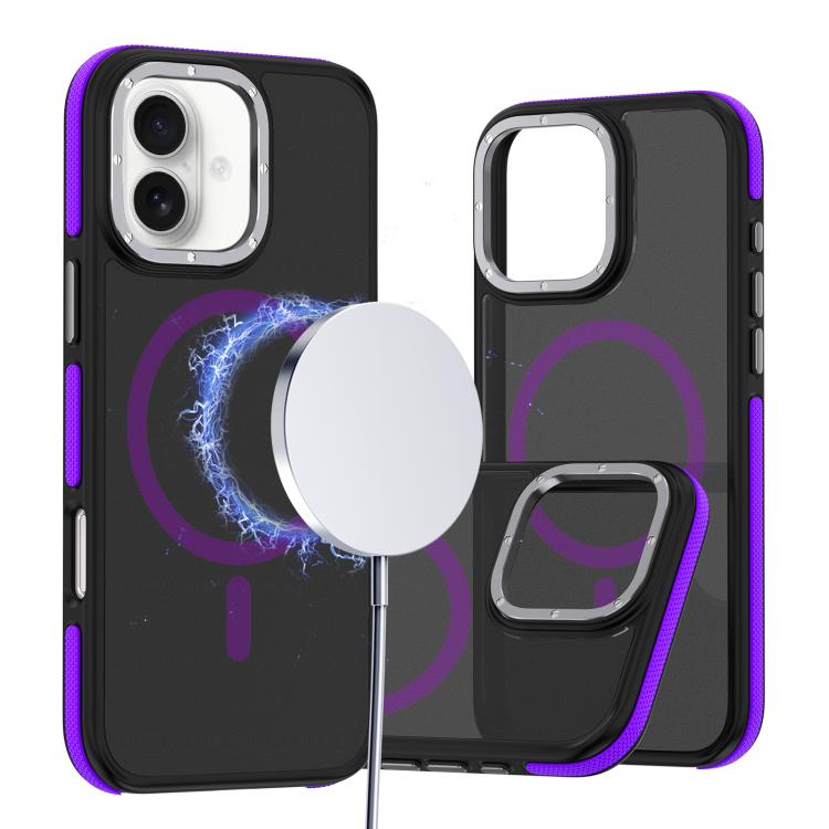 

For iPhone 16 Plus Dual-Color Skin Feel MagSafe Phone Case(Black Purple)