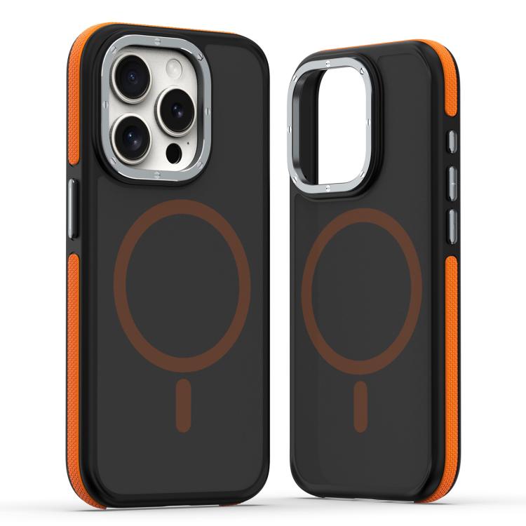 

For iPhone 15 Pro Max Dual-Color Skin Feel MagSafe Phone Case(Black Orange)