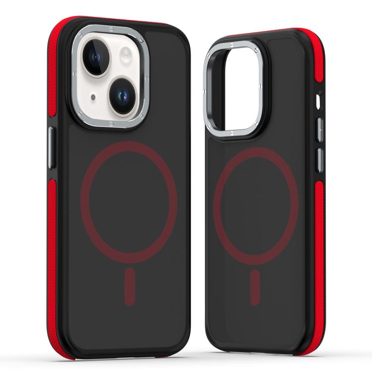 

For iPhone 15 Plus Dual-Color Skin Feel MagSafe Phone Case(Black Red)
