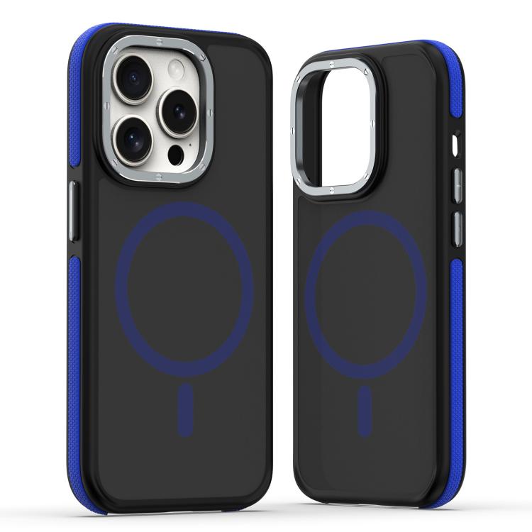 

For iPhone 12 Pro Max Dual-Color Skin Feel MagSafe Phone Case(Black Blue)