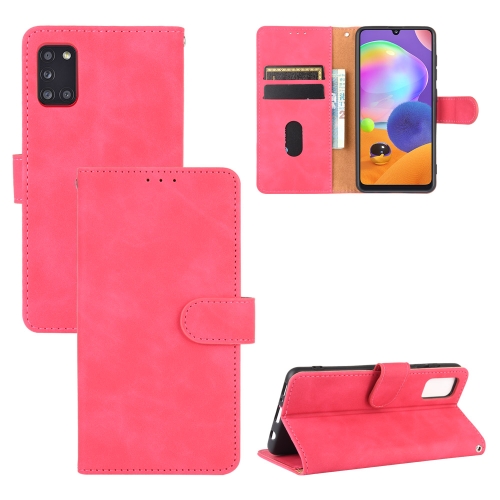

For Samsung Galaxy A31 Solid Color Skin Feel Magnetic Buckle Horizontal Flip Calf Texture PU Leather Case with Holder & Card Slots & Wallet(Rose Red)