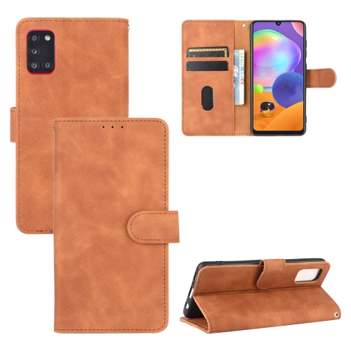 

For Samsung Galaxy A31 Solid Color Skin Feel Magnetic Buckle Horizontal Flip Calf Texture PU Leather Case with Holder & Card Slots & Wallet(Brown)