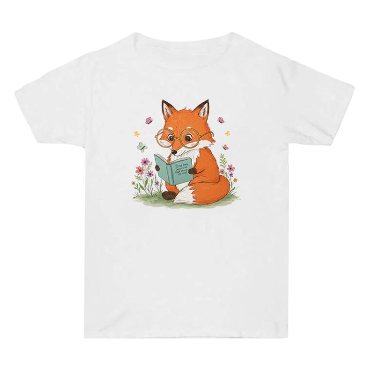 

Reading Fox Printed Summer Baggy Cotton Short Sleeve T-shirt Print On Your Demand, Size:S(White)