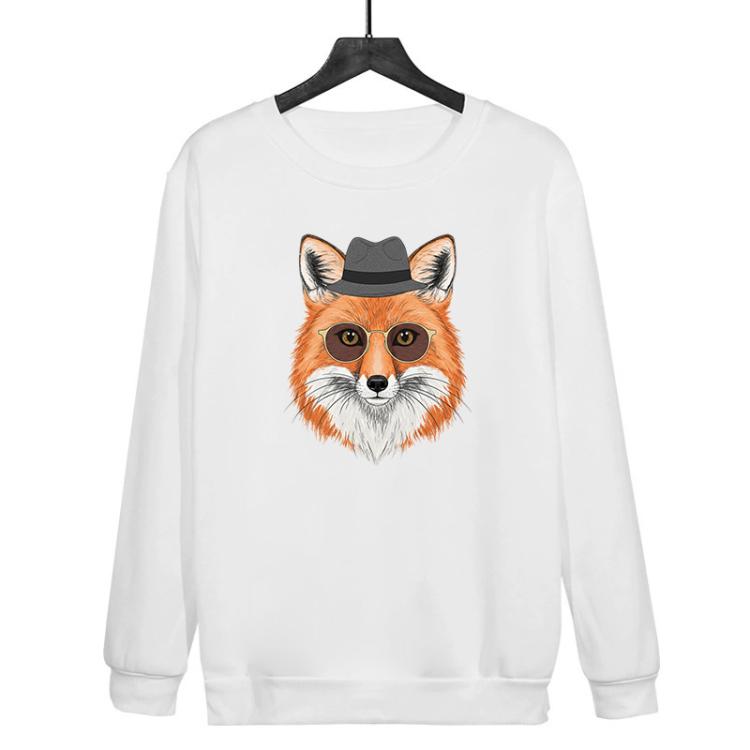 

Gentleman Fox Printed Casual Loose Round Neck Sweatshirt Print On Your Demand, Size:XS(White)
