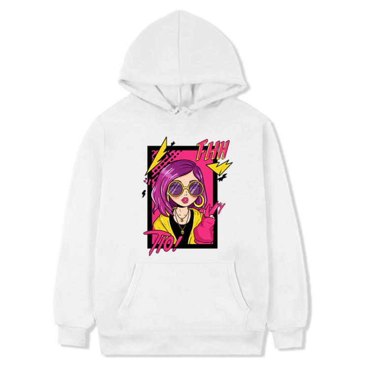 

Purple Hair Girl Printed Fleece Hooded Sweatshirt Print On Your Demand, Size:XS(White)