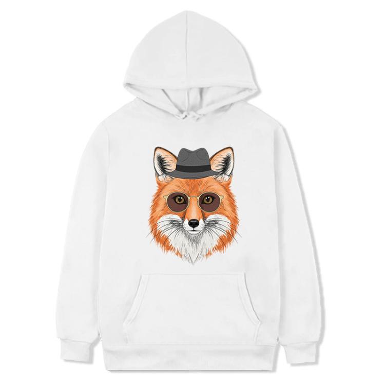 

Gentleman Fox Printed Fleece Hooded Sweatshirt Print On Your Demand, Size:XS(White)