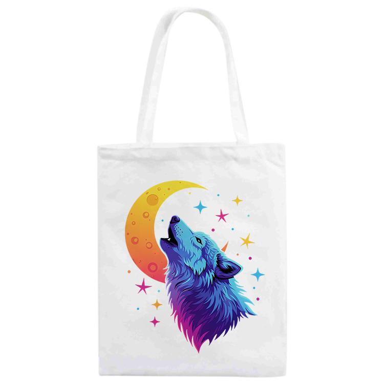 

Moon Wolf Printed Canvas Handbag Print On Your Demand, Size:25x20cm(White)