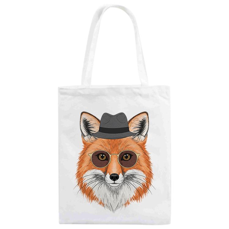 

Gentleman Fox Printed Canvas Handbag Print On Your Demand, Size:25x20cm(White)