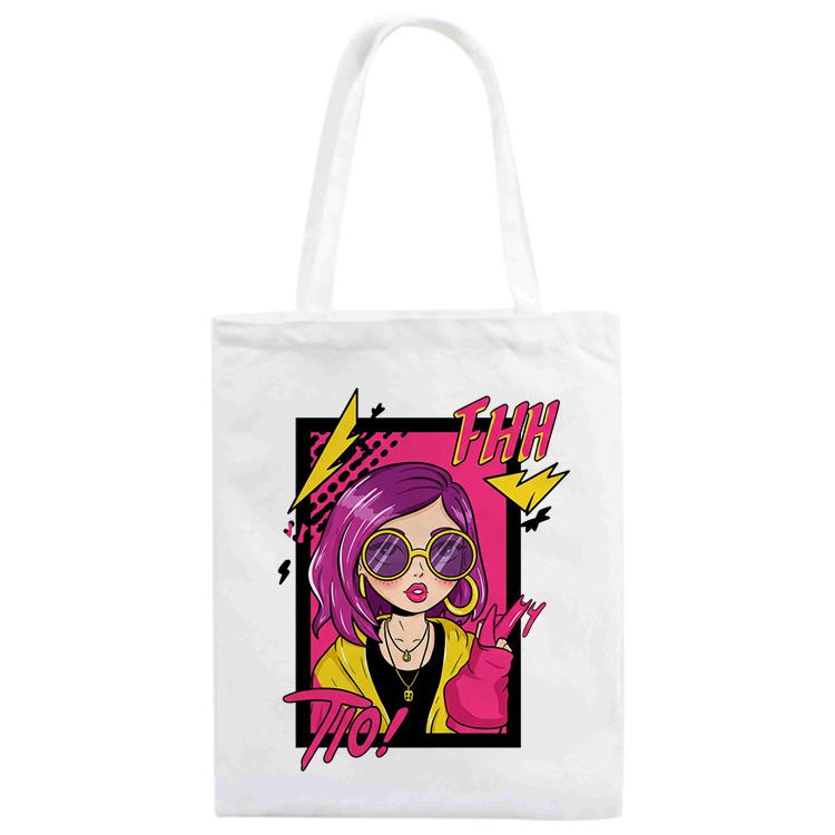 

Purple Hair Girl Printed Canvas Handbag Print On Your Demand, Size:25x20cm(White)