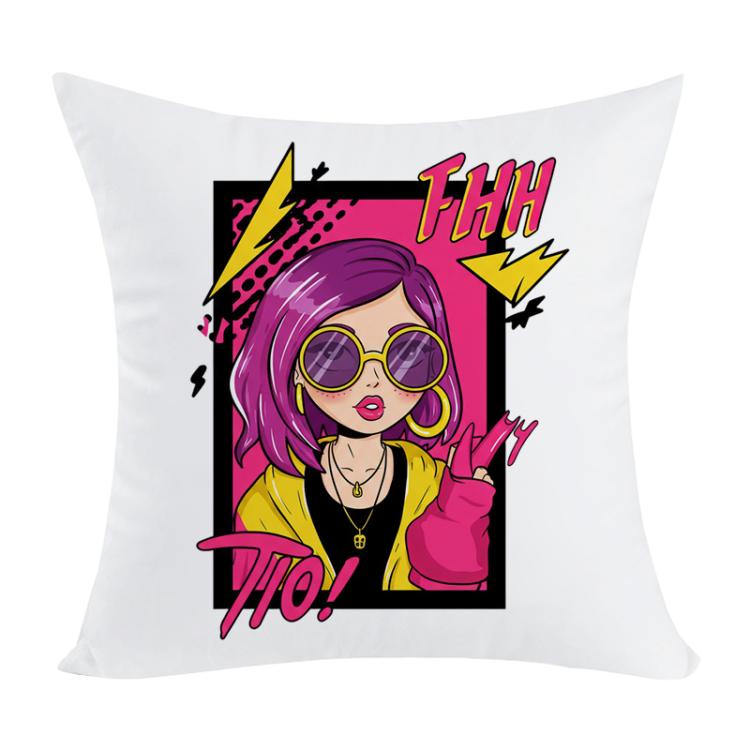 

Purple Hair Girl Printed Sofa Pillow Case No Core Print On Your Demand, Size:35x35cm(Short Plush)