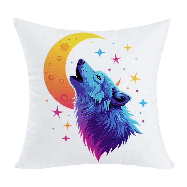 

Moon Wolf Printed Sofa Pillow Case No Core Print On Your Demand, Size:35x35cm(Short Plush)