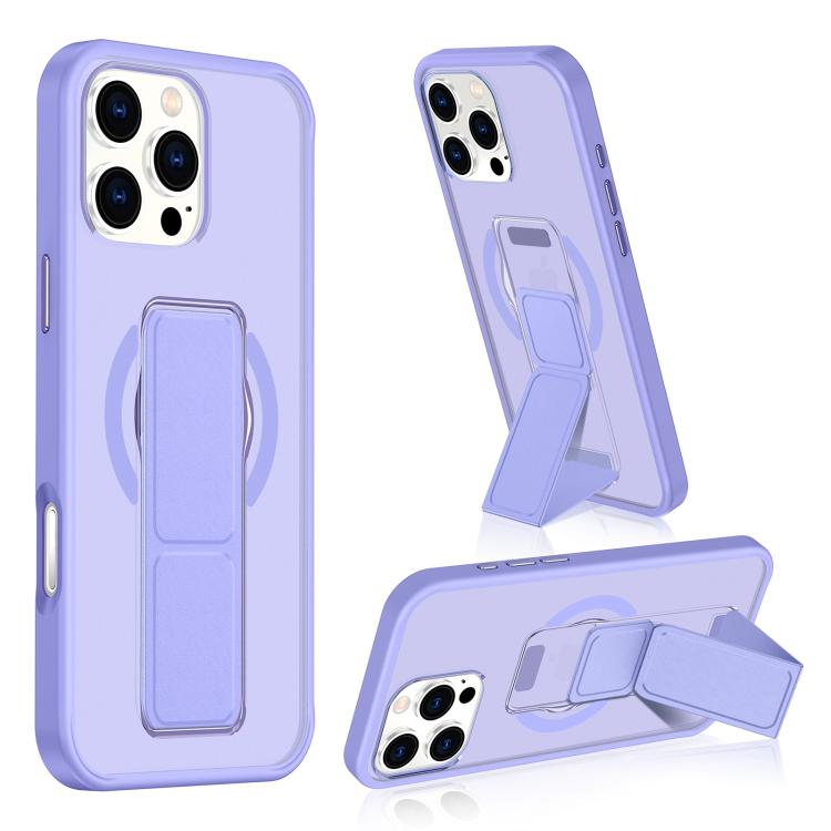 

For iPhone 16 Pro Max Matte Skin Feel Wristband Holder MagSafe Phone Case(Purple)