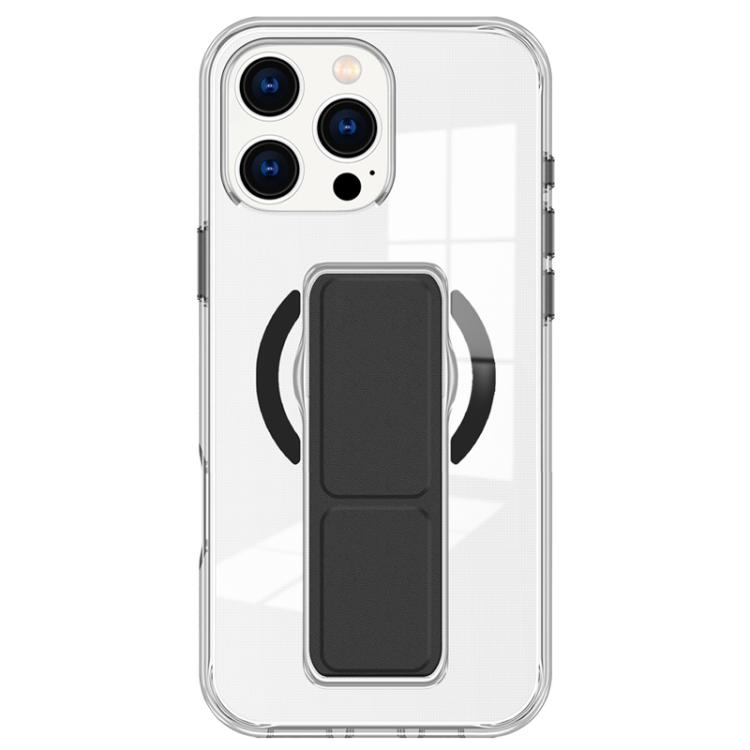

For iPhone 16 Pro Max Clear Wristband Holder MagSafe Phone Case(Black)