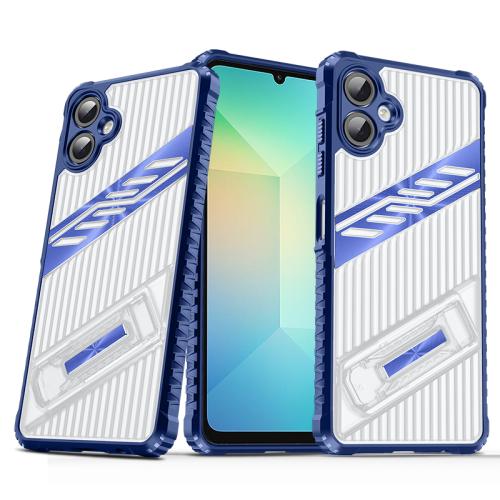 

For Samsung Galaxy A06 Plating Holder PC Hybrid TPU Phone Case(Navy Blue)
