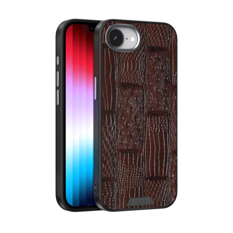 

For iPhone 16e ABEEL Beast Pattern 6D Micro-Embossed MagSafe Genuine Leather Phone Case(Brown)