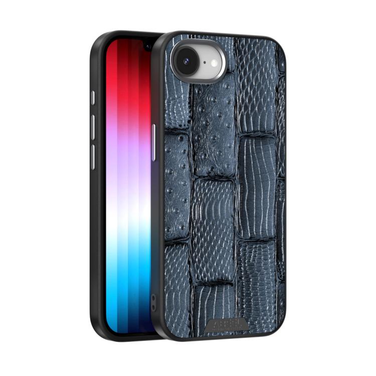 

For iPhone 16e ABEEL Beast Pattern 6D Micro-Embossed MagSafe Genuine Leather Phone Case(Blue)