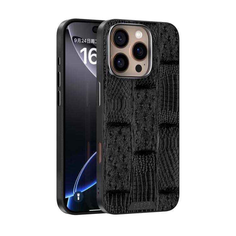 

For iPhone 16 Pro ABEEL Beast Pattern 6D Micro-Embossed MagSafe Genuine Leather Phone Case(Black)