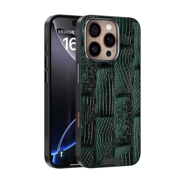 

For iPhone 16 Pro ABEEL Beast Pattern 6D Micro-Embossed MagSafe Genuine Leather Phone Case(Green)