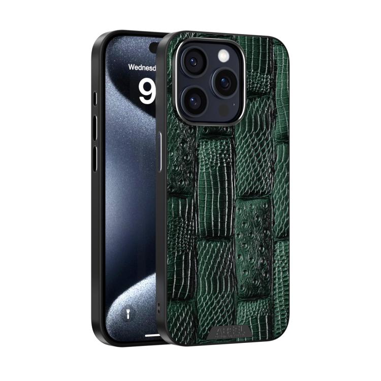 

For iPhone 15 Pro Max ABEEL Beast Pattern 6D Micro-Embossed MagSafe Genuine Leather Phone Case(Green)