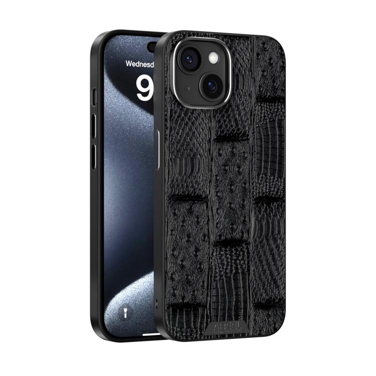 

For iPhone 14 Plus ABEEL Beast Pattern 6D Micro-Embossed MagSafe Genuine Leather Phone Case(Black)