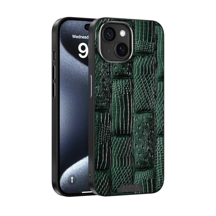 

For iPhone 14 Plus ABEEL Beast Pattern 6D Micro-Embossed MagSafe Genuine Leather Phone Case(Green)