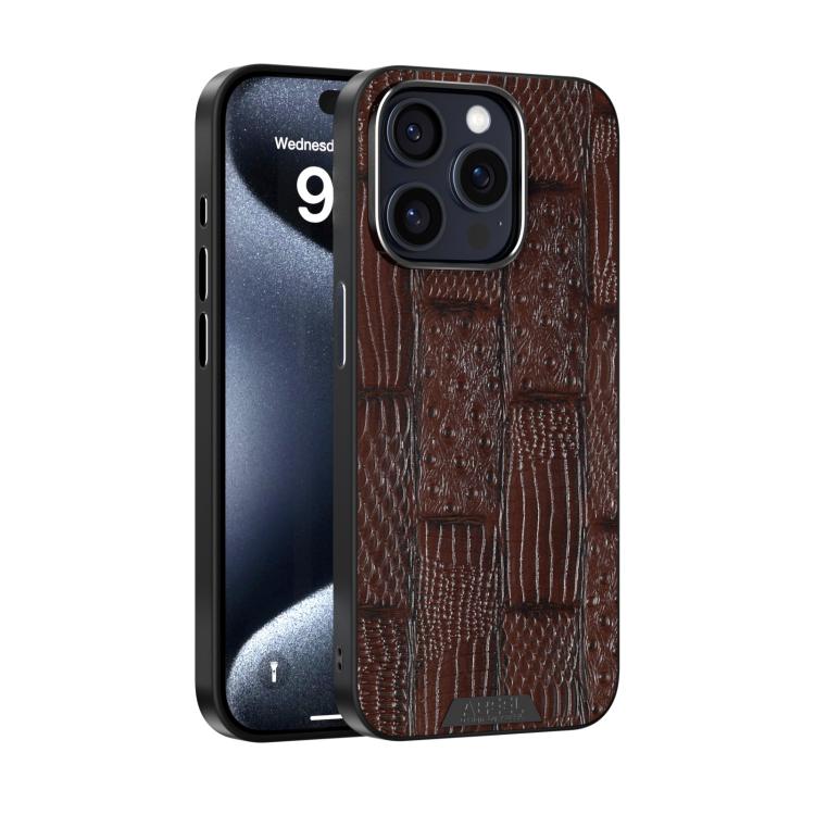

For iPhone 14 Pro ABEEL Beast Pattern 6D Micro-Embossed MagSafe Genuine Leather Phone Case(Brown)