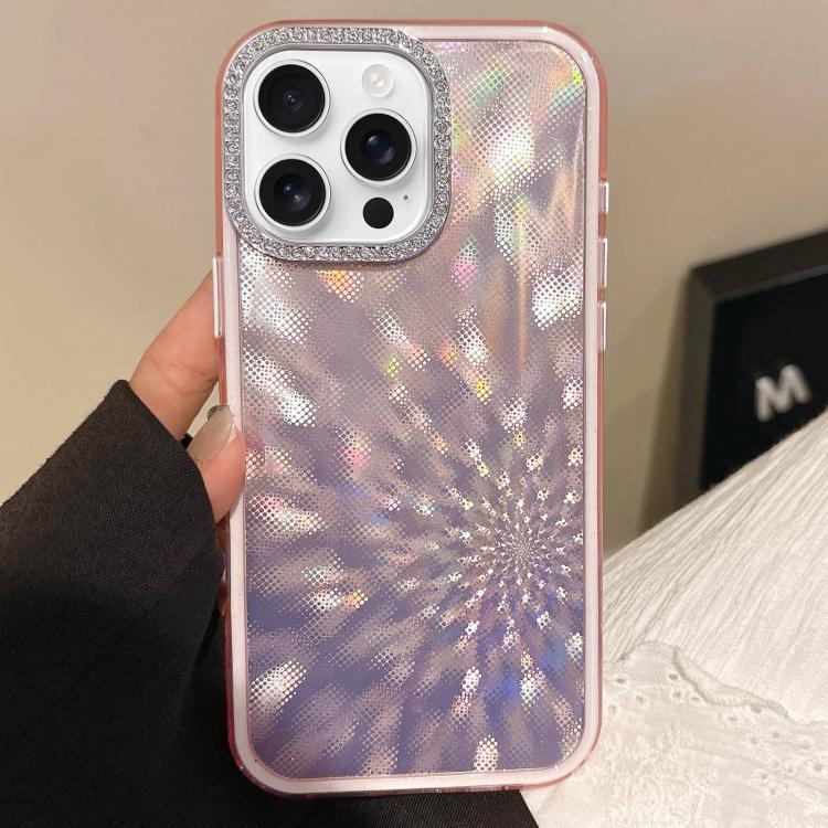 

For iPhone 16 Pro Diamond Lens Frame Glare PC Hybrid TPU Phone Case(Pink)