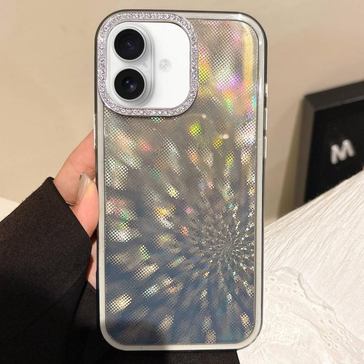 

For iPhone 16 Plus Diamond Lens Frame Glare PC Hybrid TPU Phone Case(Black)