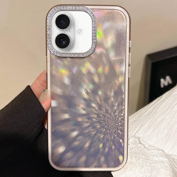 

For iPhone 16 Plus Diamond Lens Frame Glare PC Hybrid TPU Phone Case(Gold)