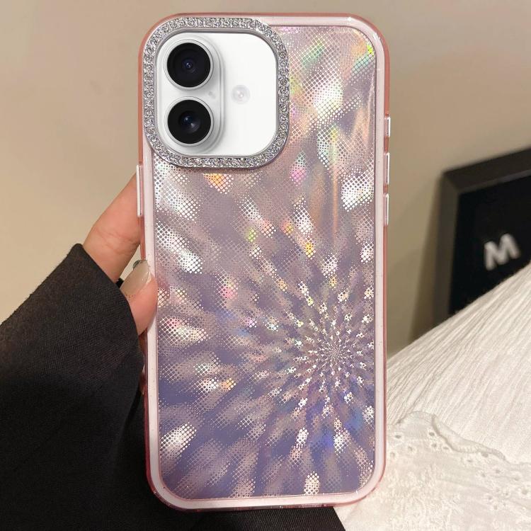 

For iPhone 16 Diamond Lens Frame Glare PC Hybrid TPU Phone Case(Pink)