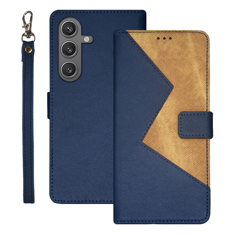 

For Samsung Galaxy S25 5G idewei Two-color Splicing Leather Phone Case(Blue)