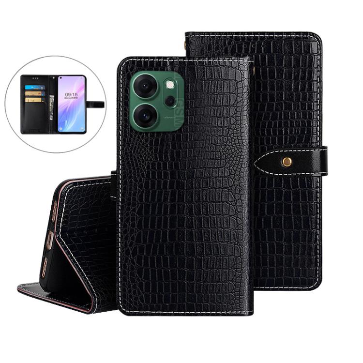 

For OPPO Reno14 F 5G idewei Crocodile Texture Leather Phone Case(Black)