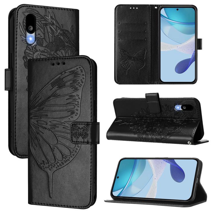 

For Sharp Basio Active3 Embossed Butterfly Leather Phone Case(Black)